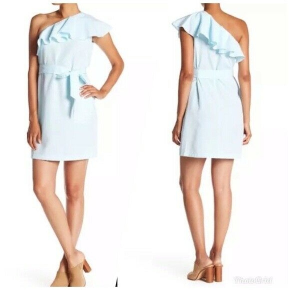 DONNA MORGAN | One-Shoulder Printed Ruffle Dress
